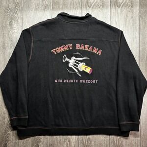Tommy Bahama Sweater Mens 1XB Black One Minute Workout Wine Embroidered 1/4